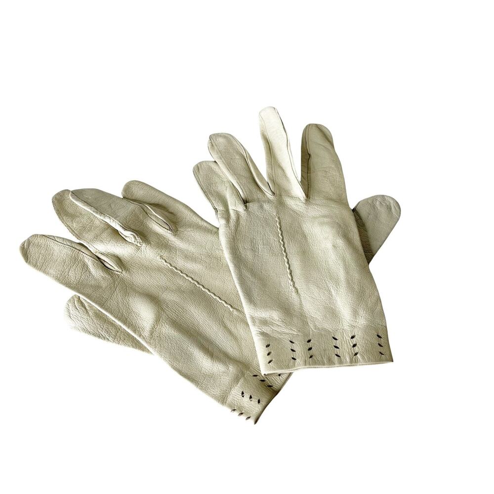 Vintage 80s Cream White Leather Driving Gloves Size 7 1/4 Small Lightweight Soft